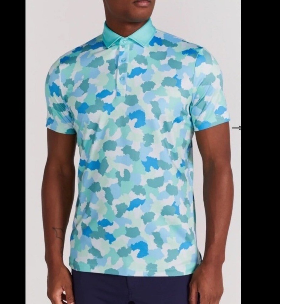 NEW Redvanly Dawson Camo‎ Print Short Slv Polo Golf Performance Pool Aqua Men M